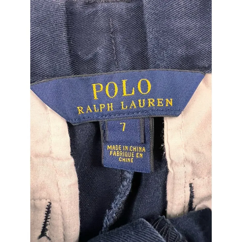 Polo Ralph Lauren Boys Size 7 Navy Blue Chino Shorts Classic Fit Cotton